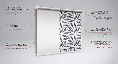 Fabric roller blind for window with sharks pattern