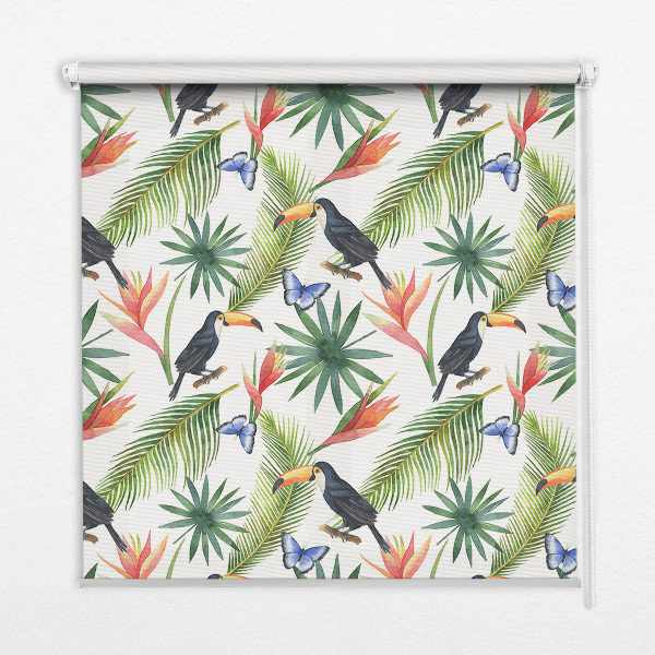 Blackout roller blind Toucans on flowers