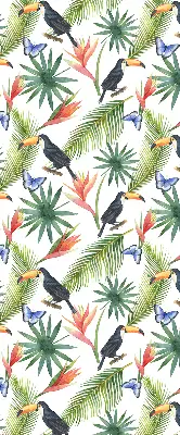 Blackout roller blind with toucans on flowers print