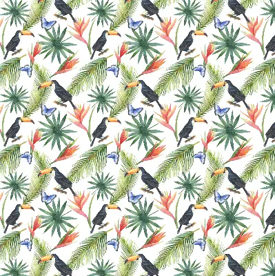 Blackout roller blind with toucans on flowers print