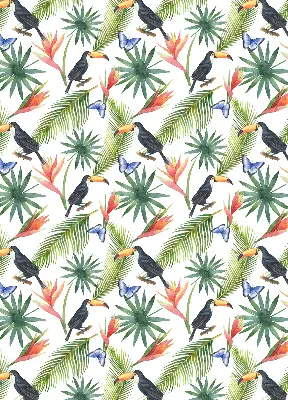 Blackout roller blind with toucans on flowers print