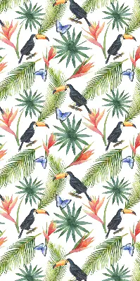 Blackout roller blind with toucans on flowers print