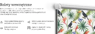 Blackout roller blind with toucans on flowers print