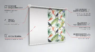 Blackout roller blind with toucans on flowers print