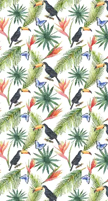 Blackout roller blind with toucans on flowers print