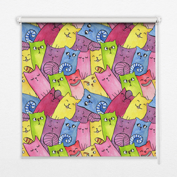 Blackout roller blind for window colorful cats pattern