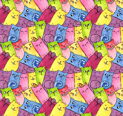Blackout roller blind for window colorful cats pattern