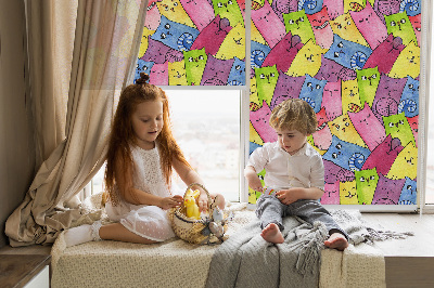 Blackout roller blind for window colorful cats pattern