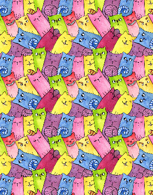 Blackout roller blind for window colorful cats pattern