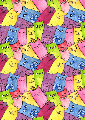 Blackout roller blind for window colorful cats pattern