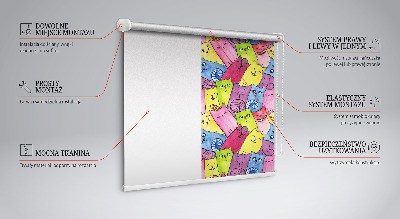 Blackout roller blind for window colorful cats pattern