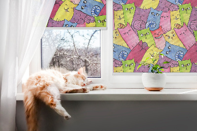 Blackout roller blind for window colorful cats pattern