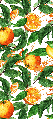 Fabric roller blind for window with oranges and leaves print