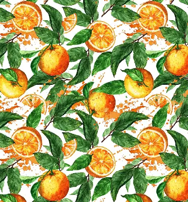 Fabric roller blind for window with oranges and leaves print