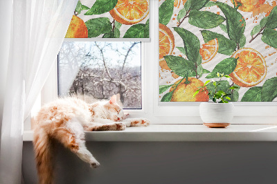 Fabric roller blind for window Oranges and leaves