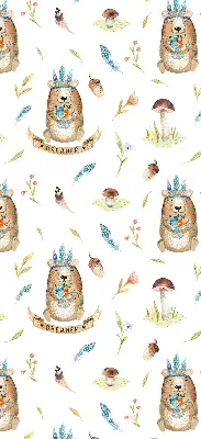 Blackout roller blind with teddy bears and plants print