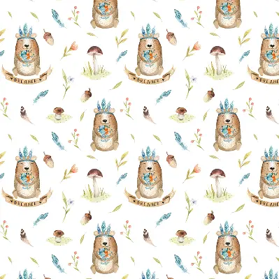 Blackout roller blind with teddy bears and plants print