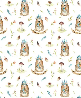 Blackout roller blind with teddy bears and plants print