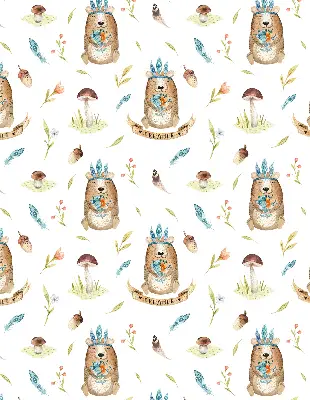 Blackout roller blind with teddy bears and plants print