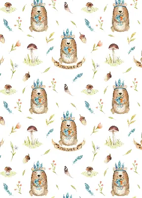 Blackout roller blind with teddy bears and plants print