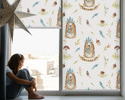Blackout roller blind for window Teddy bears and plants