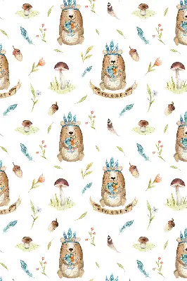 Blackout roller blind with teddy bears and plants print