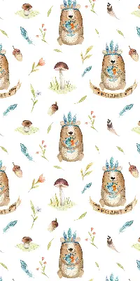 Blackout roller blind with teddy bears and plants print