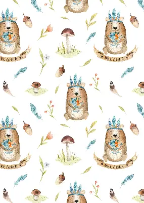 Blackout roller blind with teddy bears and plants print