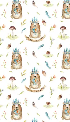 Blackout roller blind with teddy bears and plants print