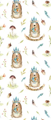Blackout roller blind with teddy bears and plants print