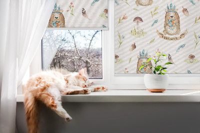 Blackout roller blind for window Teddy bears and plants
