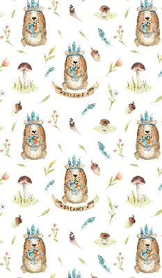 Blackout roller blind with teddy bears and plants print