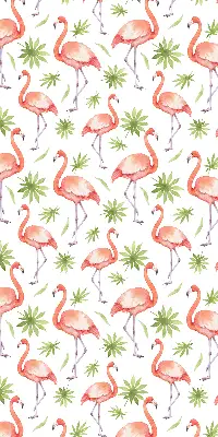 Fabric roller blind for window flamingo and leaves pattern