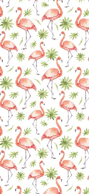 Fabric roller blind for window flamingo and leaves pattern