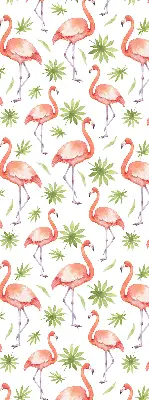 Fabric roller blind for window flamingo and leaves pattern