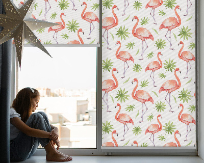 Fabric roller blind for window Flamingo and leaves