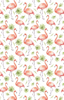 Fabric roller blind for window flamingo and leaves pattern