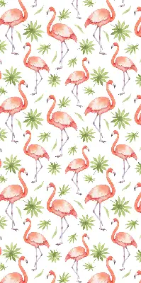 Fabric roller blind for window flamingo and leaves pattern