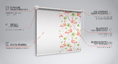Fabric roller blind for window Flamingo and leaves