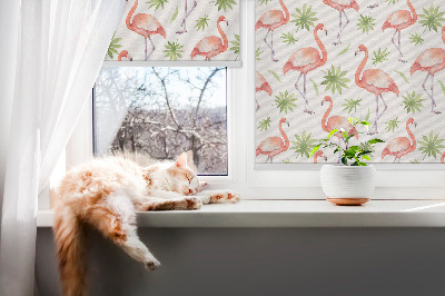 Fabric roller blind for window Flamingo and leaves