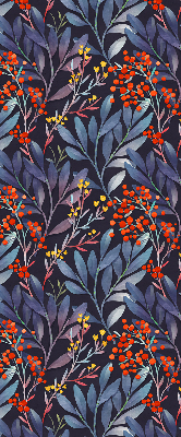 Blackout roller blind dark leaves and rowan print
