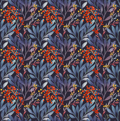 Blackout roller blind dark leaves and rowan print