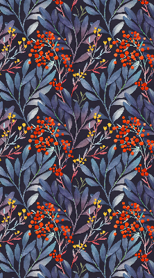 Blackout roller blind dark leaves and rowan print