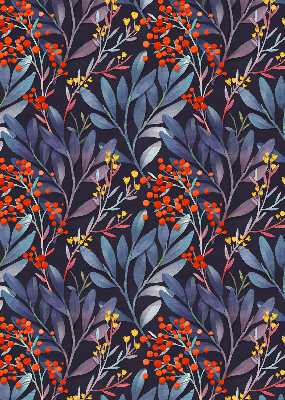 Blackout roller blind dark leaves and rowan print