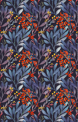 Blackout roller blind dark leaves and rowan print