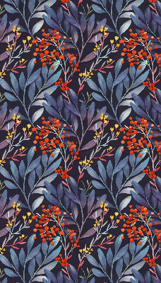 Blackout roller blind dark leaves and rowan print