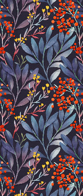 Blackout roller blind dark leaves and rowan print