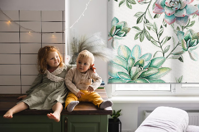Blackout roller blind for window Green plants