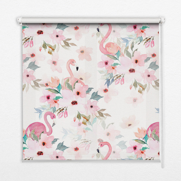 Blackout roller blind Flamingos among the flowers