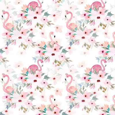 Blackout roller blind with flamingos among the flowers pattern